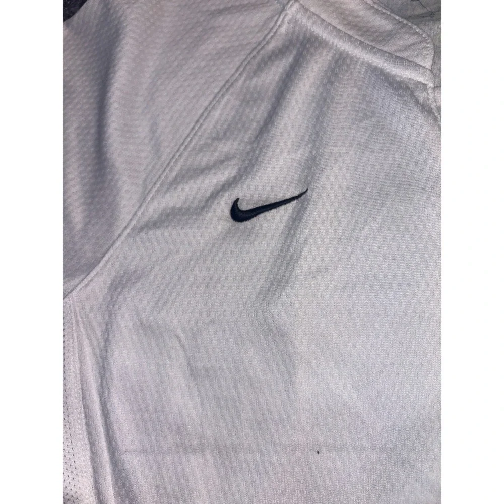 Nike Jersey Womens S/M White Mesh Stretch Embroidered Logo High Low Split V Neck